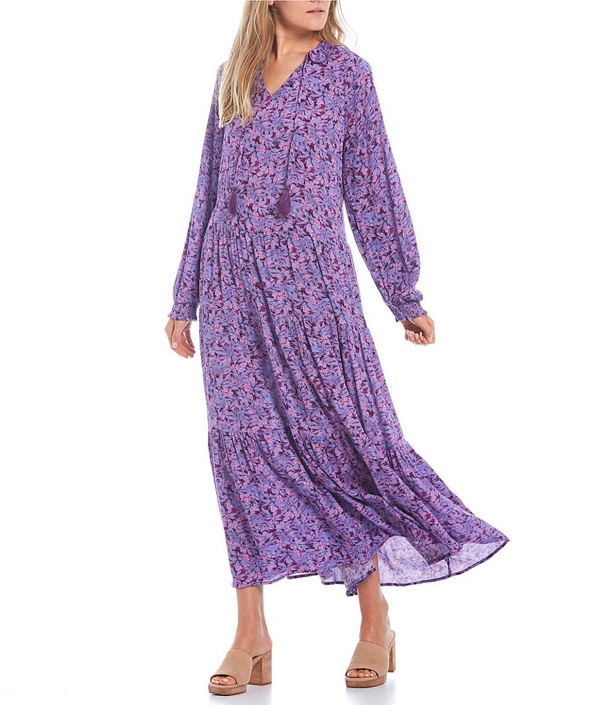 C&V Chelsea & Violet Floral Print Long Sleeve Tiered Maxi Dress