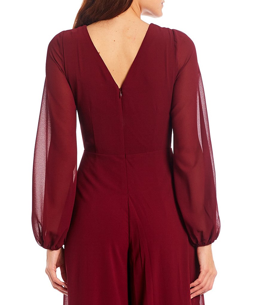 Marina Chiffon Overlay Long Sleeve V-Neck Jumpsuit