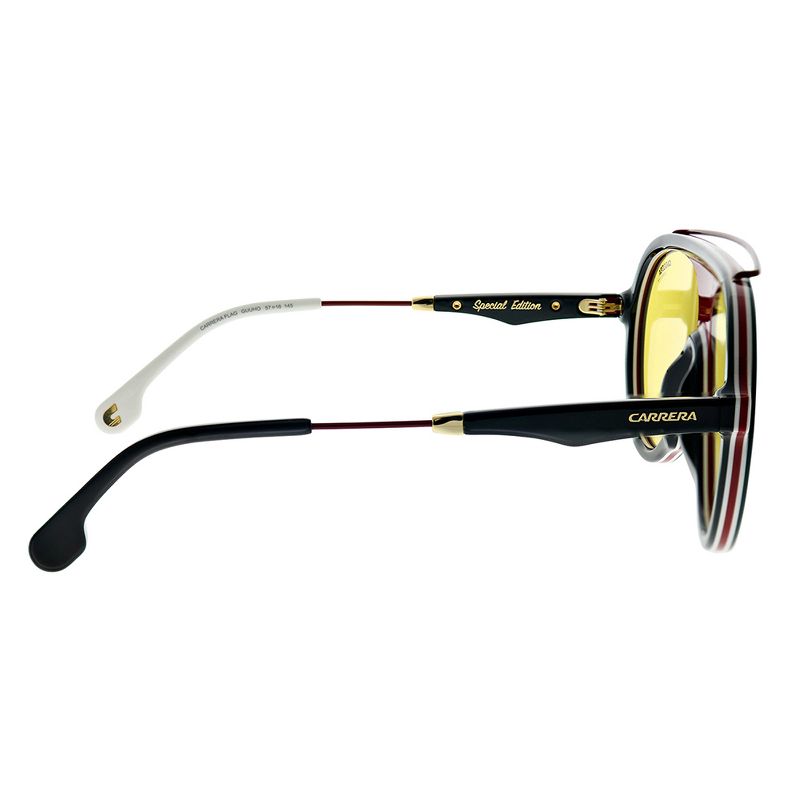 Carrera  GUU HO Unisex Aviator Polarized Sunglasses Black Burgundy Yellow 57mm