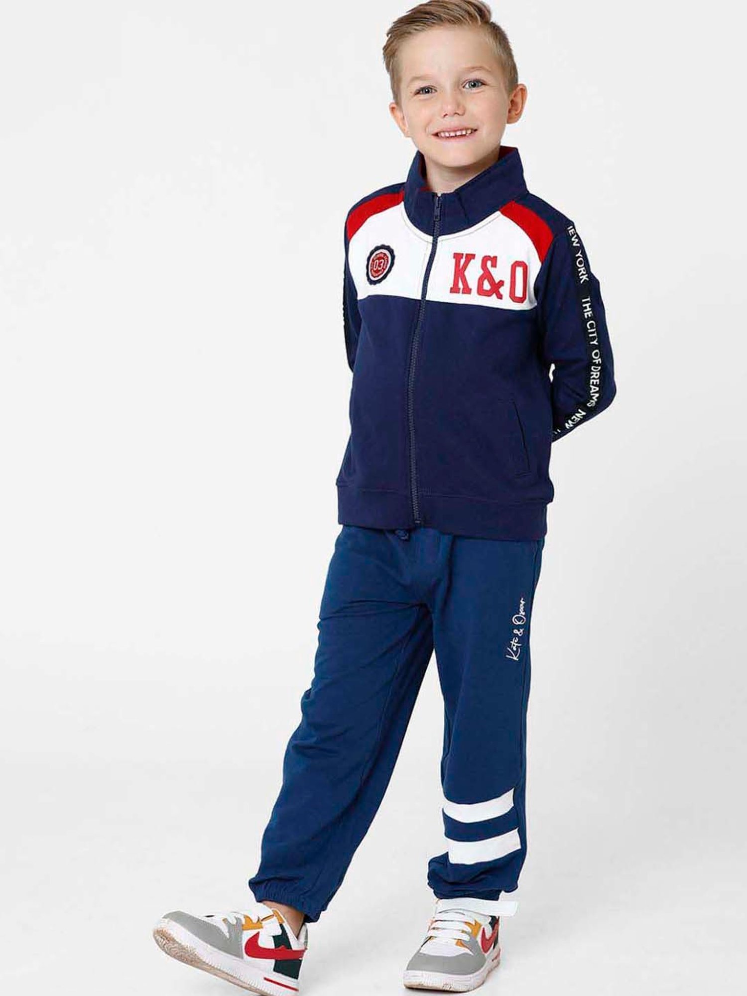 Kate & Oscar Kids Navy & White Cotton Printed Full Sleeves Sweatshirt