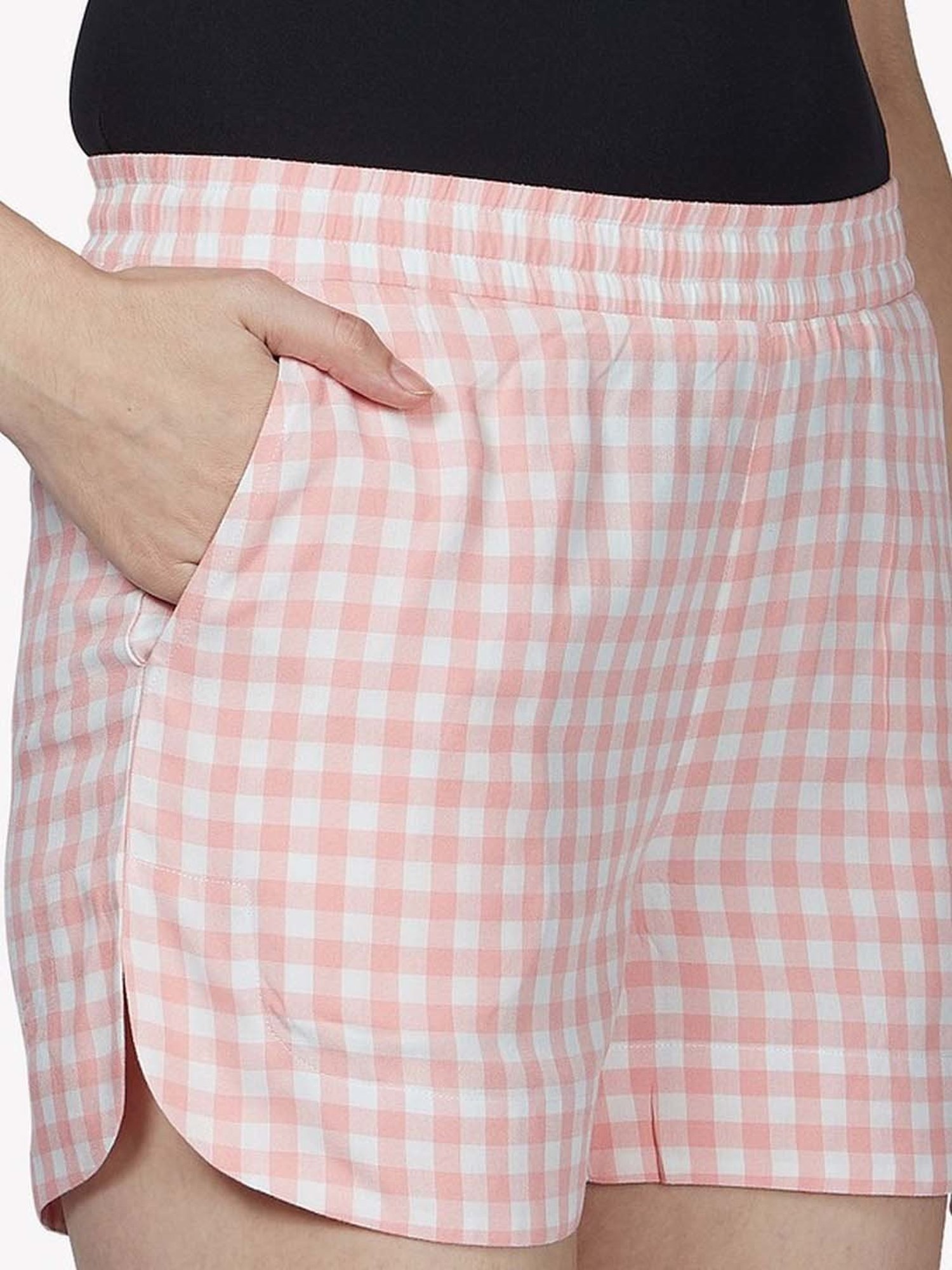 VASTRADO Pink Cotton Chequered Shorts