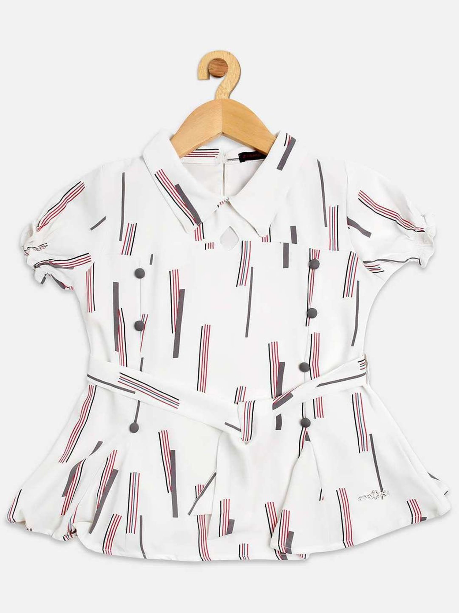 ZIAMA Kids White & Red Printed Top