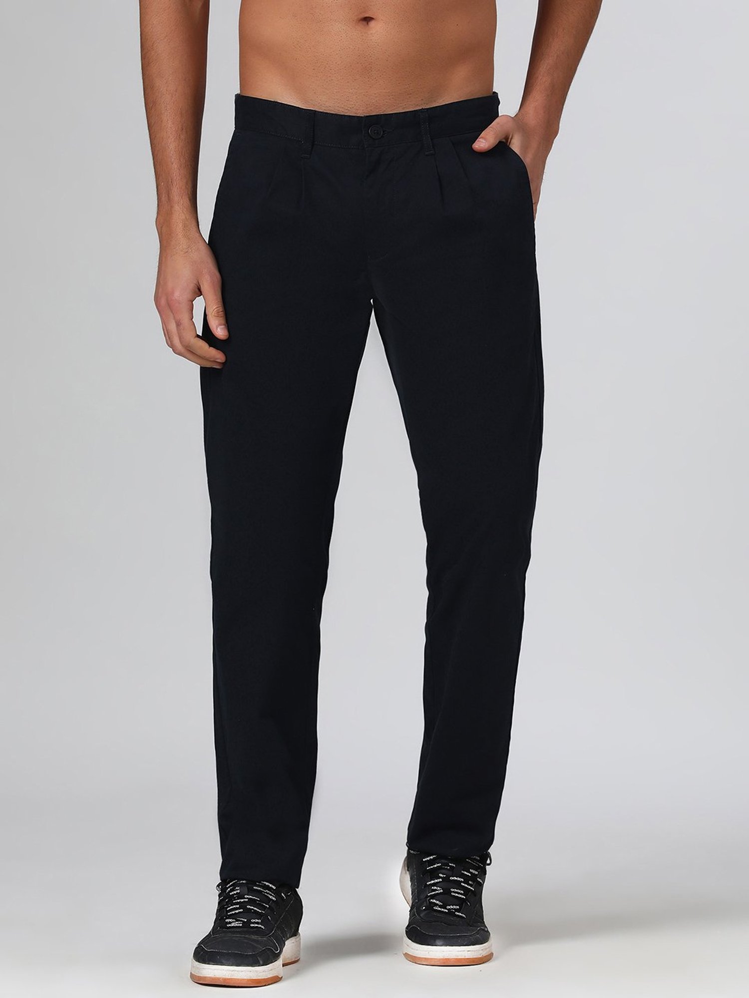 SUBTRACT Navy Regular Fit Pleated Trousers
