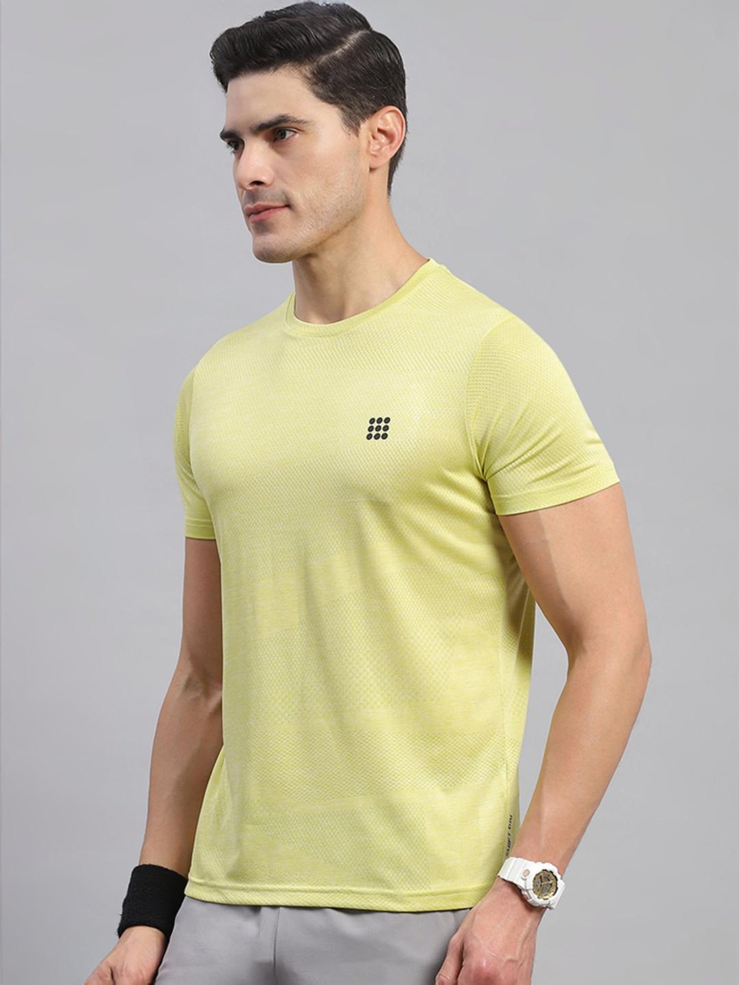 Rock.it Yellow Regular Fit Self Pattern T-Shirt