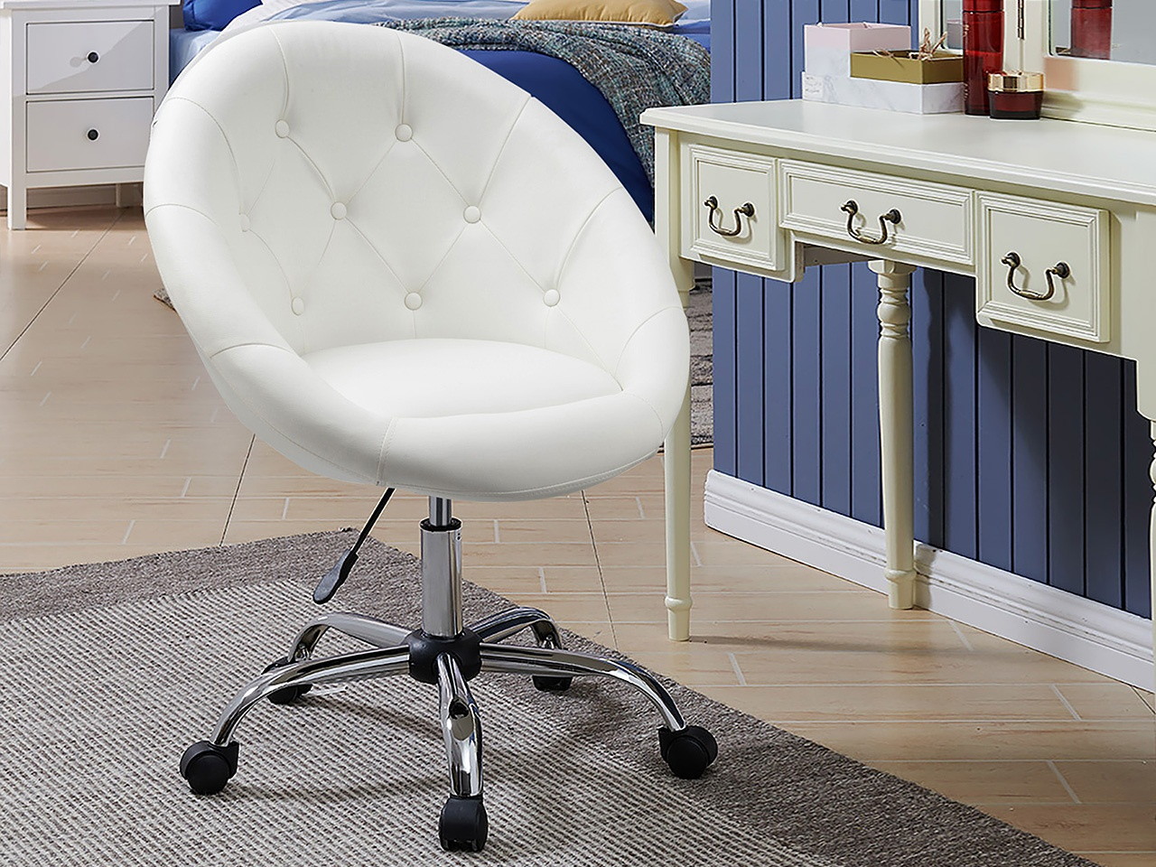 Swivel Height Adjustable Task Chair Tufted PU Leather Upholstered Office Chair