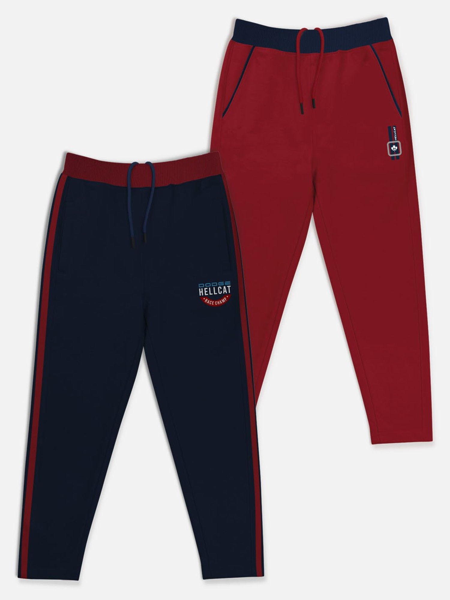 HELLCAT Maroon & Navy Solid Trackpants (Pack Of 2)