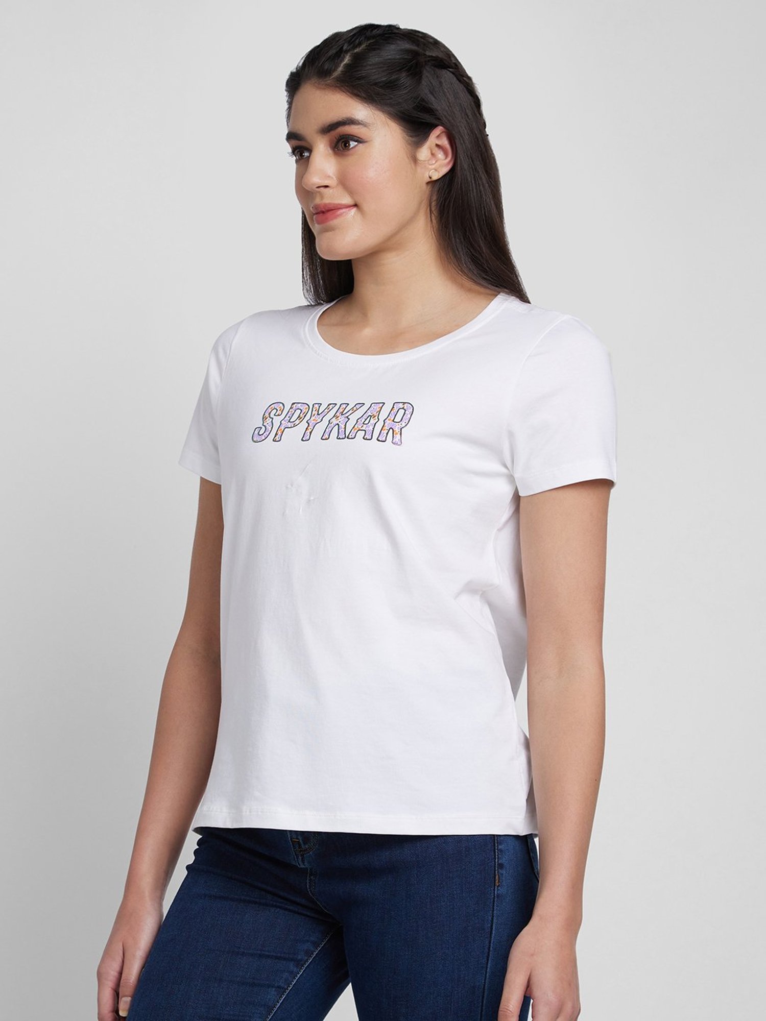 Spykar White Printed T-Shirt