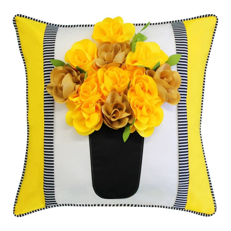 18" x 18" Striped Floral Roses Decorative Patio Throw Pillow - Edie@Home