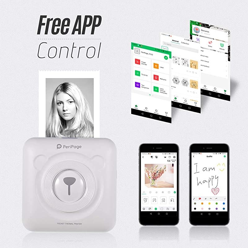 Mini Photo Printer, Wireless Thermal Printer, BT Picture Printer, Mobile Printer, Pocket Printer, Received Printer with USB Cable, Supports Android iOS Smartphone Windows