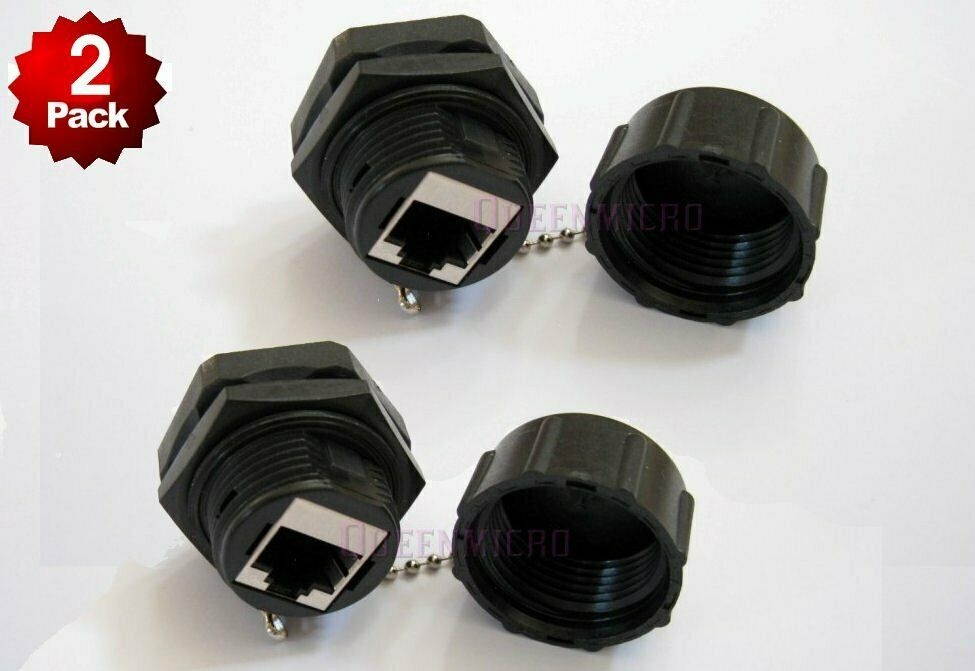 2 x CAT6 Shielded Panel Mount Bulkhead Couple RJ45 Ethernet w/ Water Dust Cap