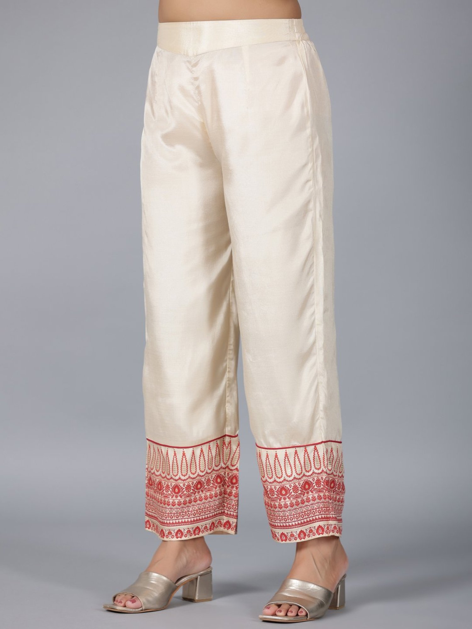 Juniper Beige Ethnic Motif Print Viscose Shantoon Kurta,Pants & Dupatta Set With Beads & Sequins