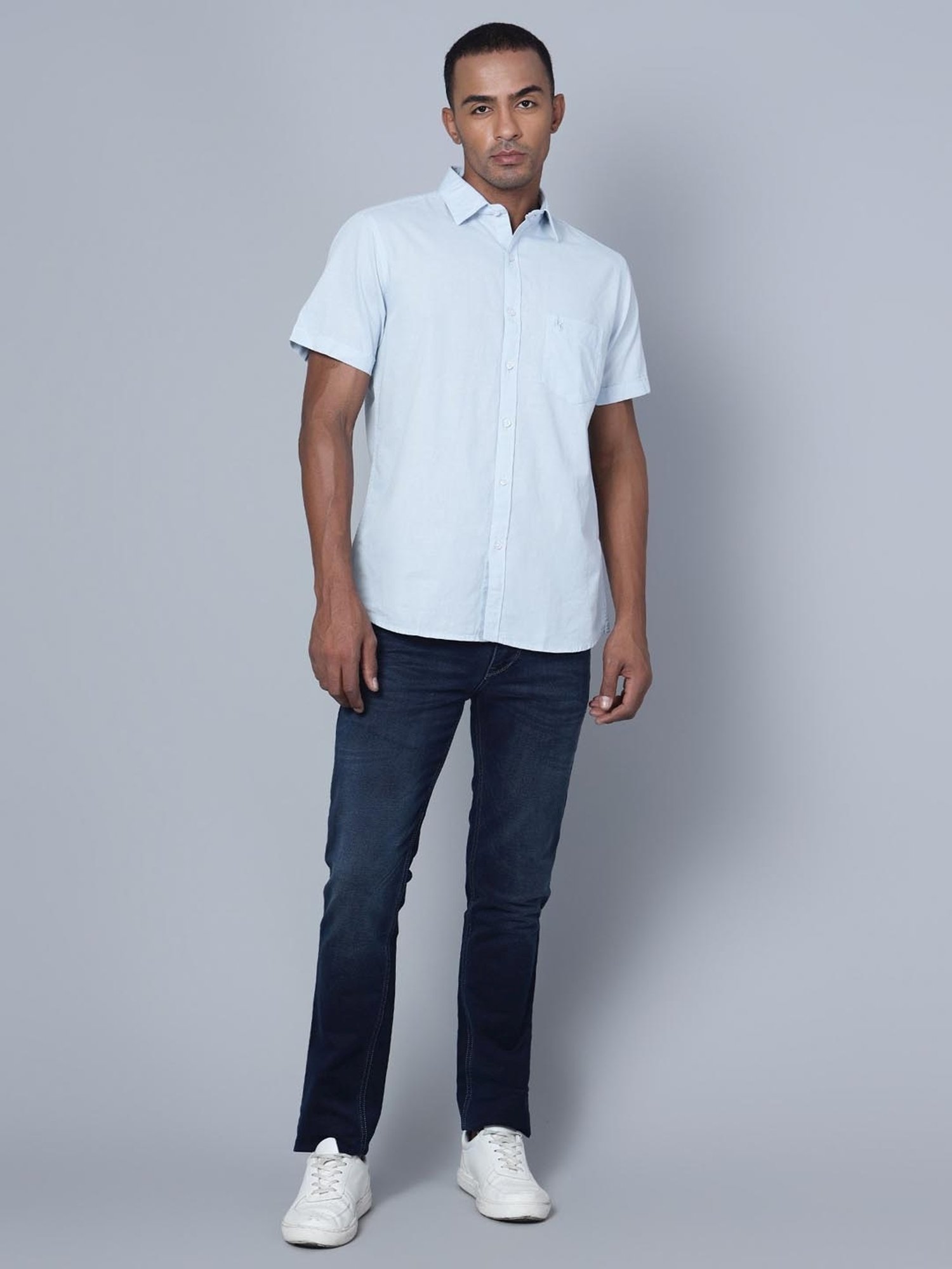 Cantabil Sky Blue Cotton Regular Fit Shirt