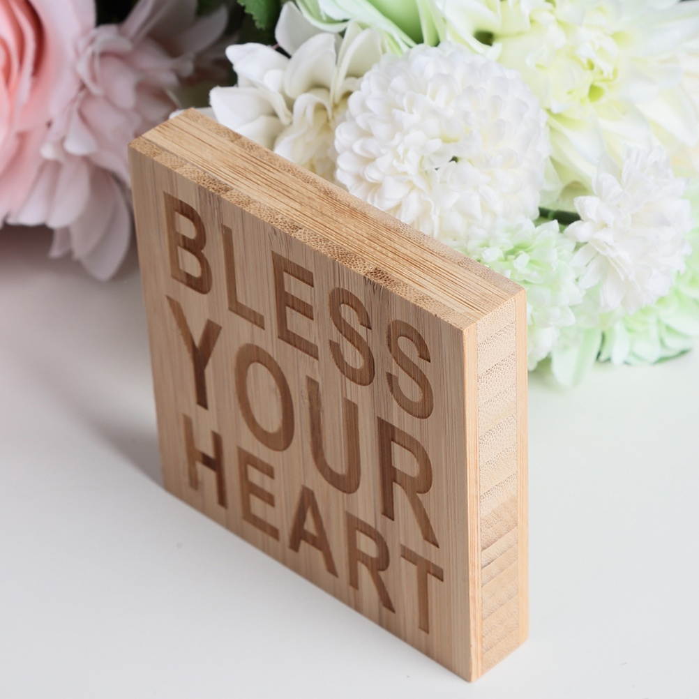 BLESS YOUR HEART Block Sign Plaque Decorative Words Block Sign for Home Office Party Decoration