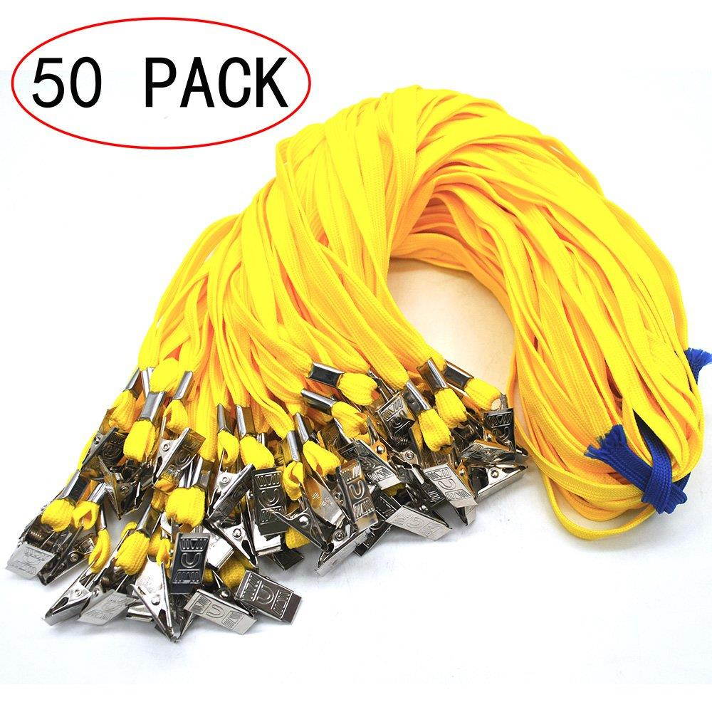 Lanldc 32-inch Cotton Neck Lanyards for Id Badges with Clip,50 Pack for Office ID Name Tags and Badge Holders Attachment (Yellow)