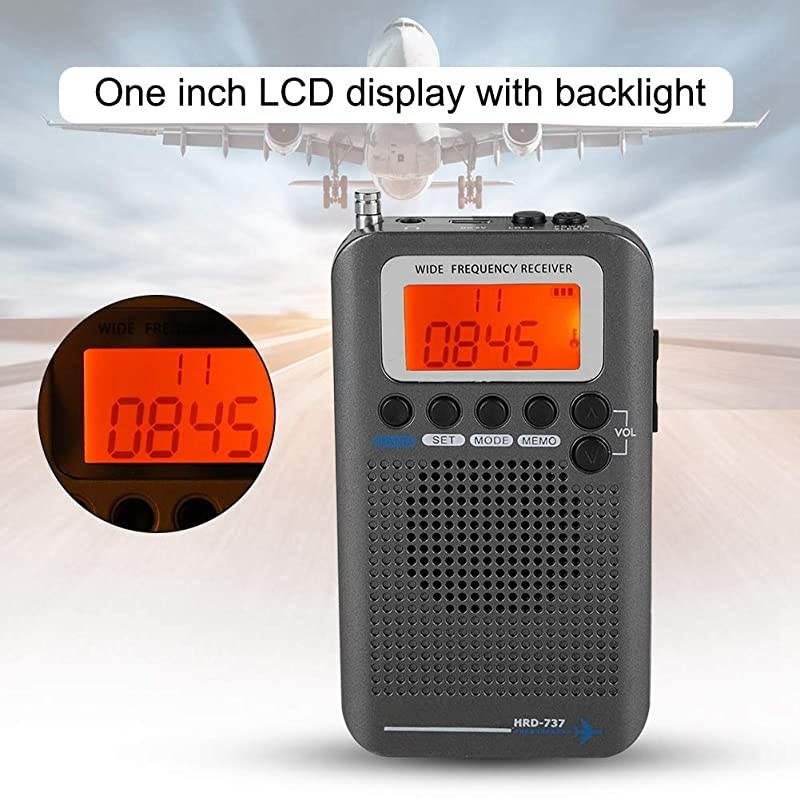Band Radio Receiver FM AM CB SW VHF Full Band Handheld craft Digital Travel Radio with Extended Antenna Build in Battery Wide Frequency LCD Display with Alarm Earphones Black