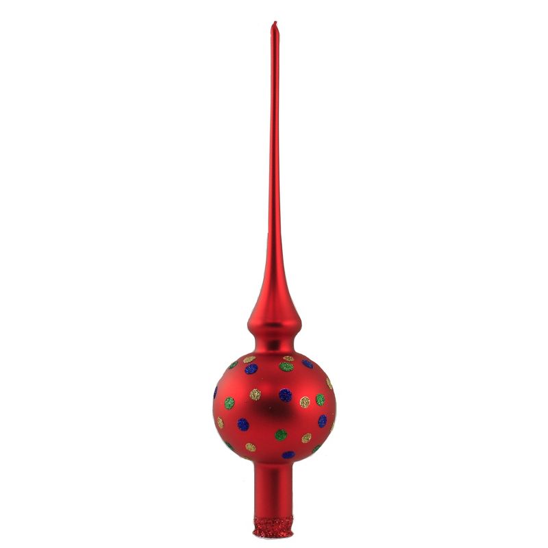 Inge Glas 11.5" Happy Dots Red Matte Finial Tree Topper Christmas  -  Tree Toppers