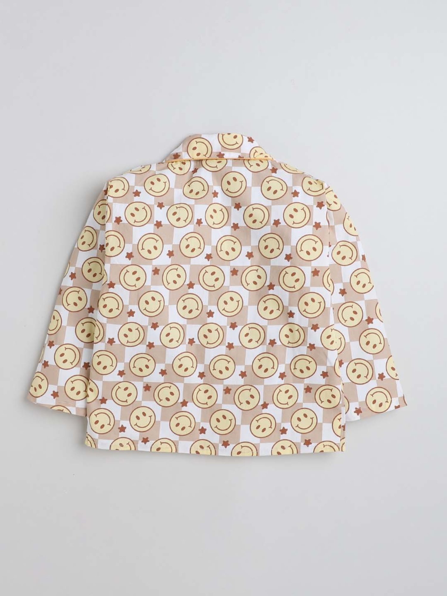 The Magic Wand Boys Brown Cotton Printed Full Sleeves Shirt Set