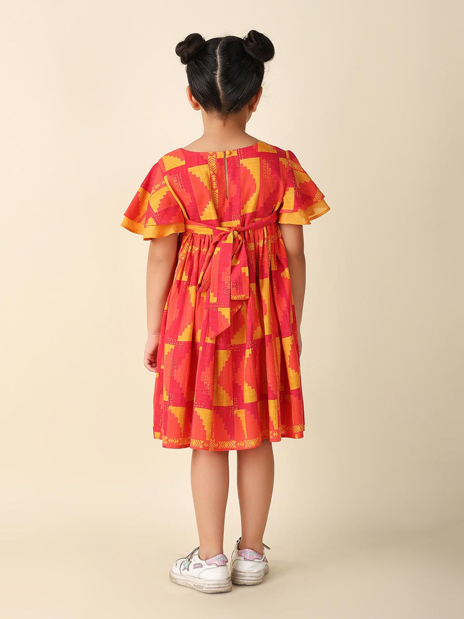 Fabindia Kids Red & Yellow Printed Dress
