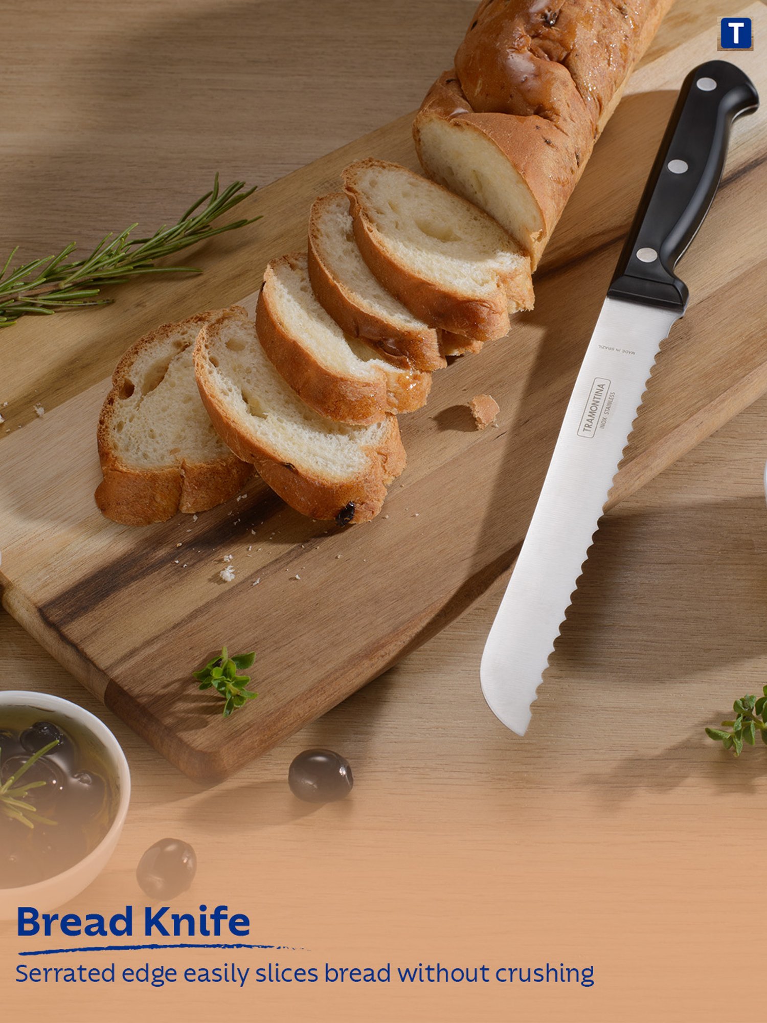 Tramontina Ultracorte Stainless Steel Bread Knife Serrated Edge 6.6" Kitchen Knife Antimicrobial