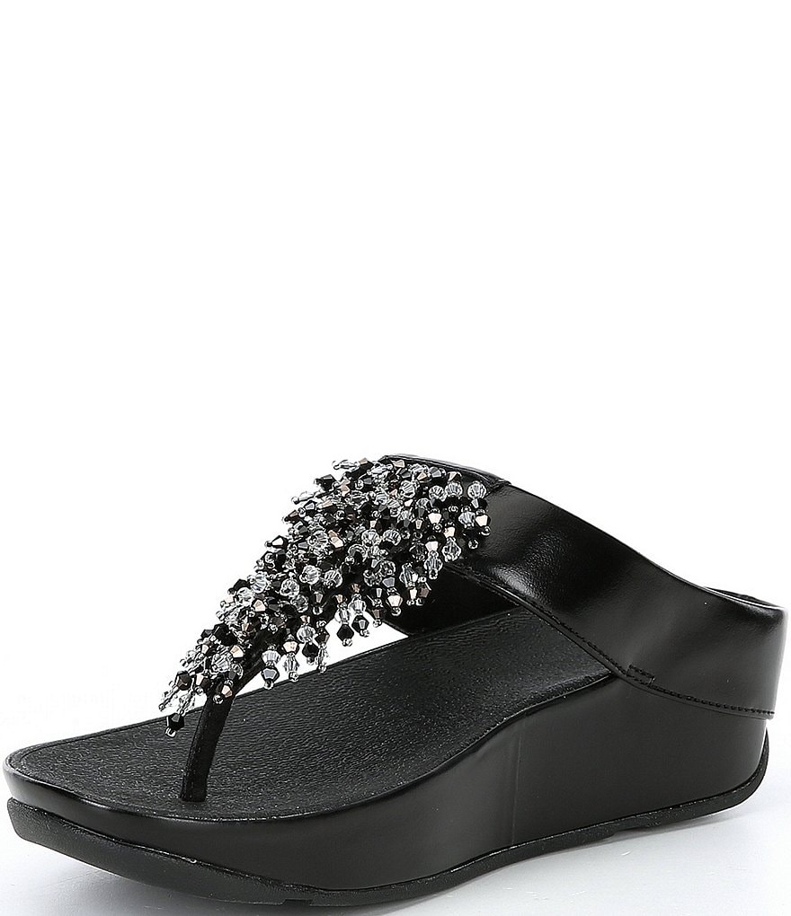 FitFlop Rumba Beaded Fringe Detail Toe-Post Wedge Sandals