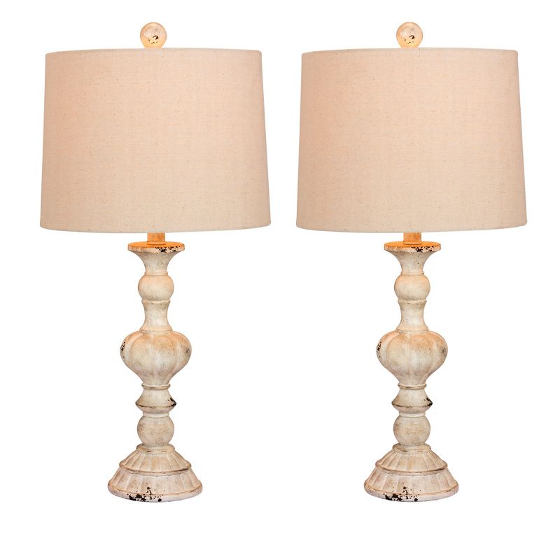 Distressed Sculpted Candlestick Resin Table Lamps White - Fangio Lighting