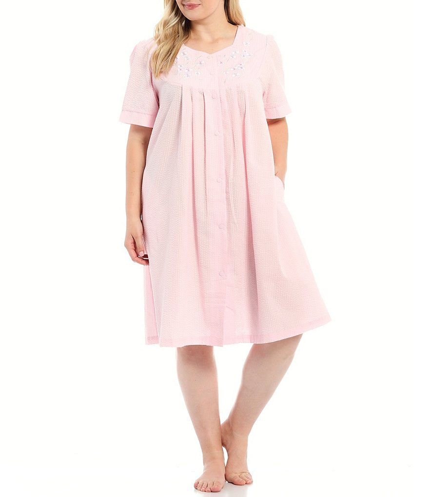 Kate Landry Plus Solid V-Neck Sleeve Midi Lounge Dress