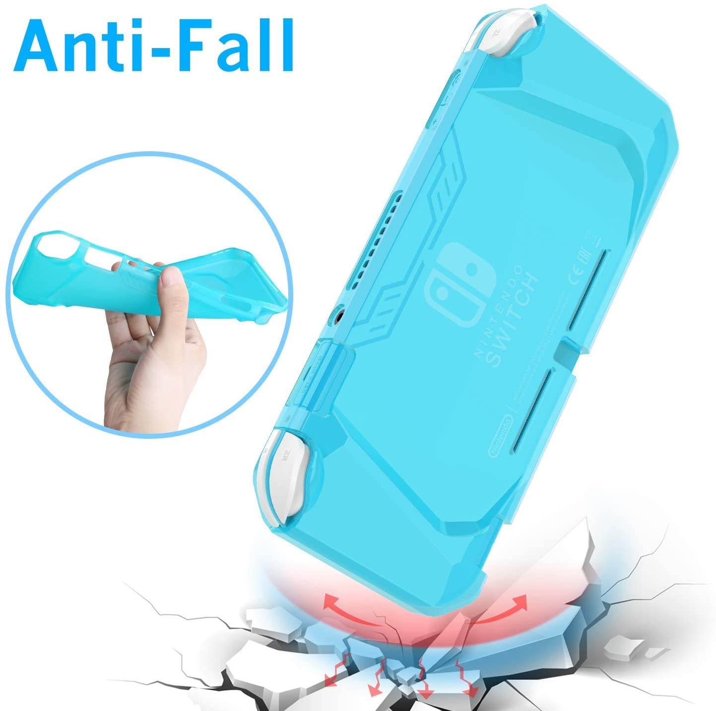 HEYSTOP Case for Nintendo Switch Lite, Soft TPU Protective Case Cover for Nintendo Switch Lite with Switch Lite Tempered Glass Screen Protector and Thumb Stick Caps (Blue)
