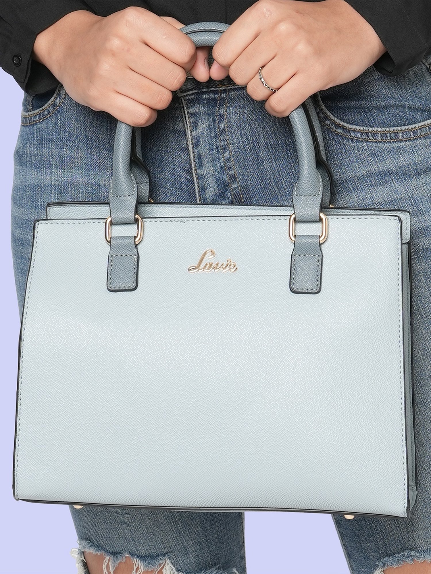 Lavie Shelly Powder Blue Synthetic Solid Handbag