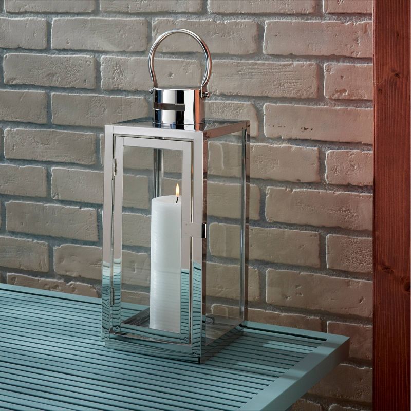 15" Daphne Stainless Steel Metal Outdoor Lantern with Door - Smart Living