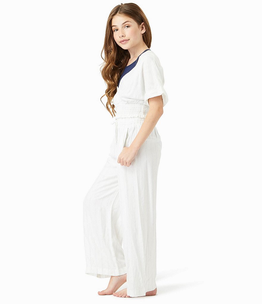 Habitual Big Girls 7-16 V-Neck Lurex-Striped Top & Palazzo Pant Swimsuit Cover-Up