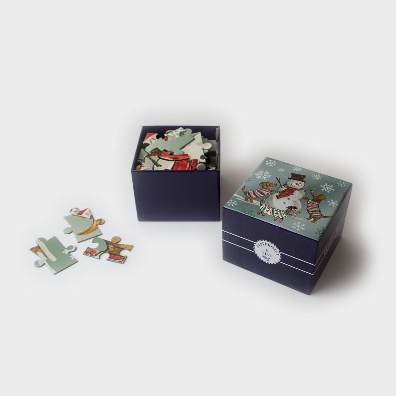 16oz Ceramic Snowman with Dogs Mug and Puzzle Gift Set - Peppermint & Pine