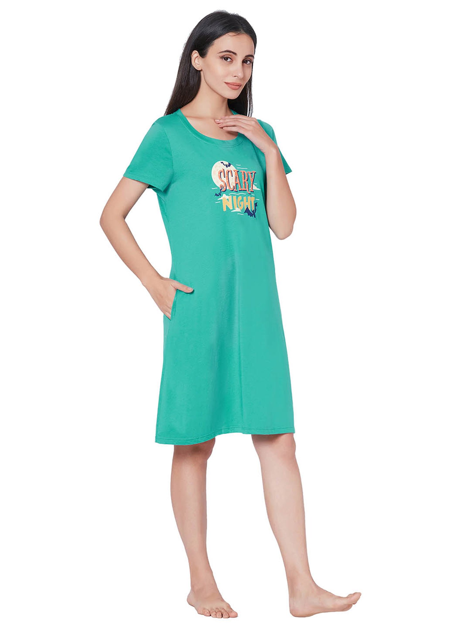 Soie Blue Printed Night Dress