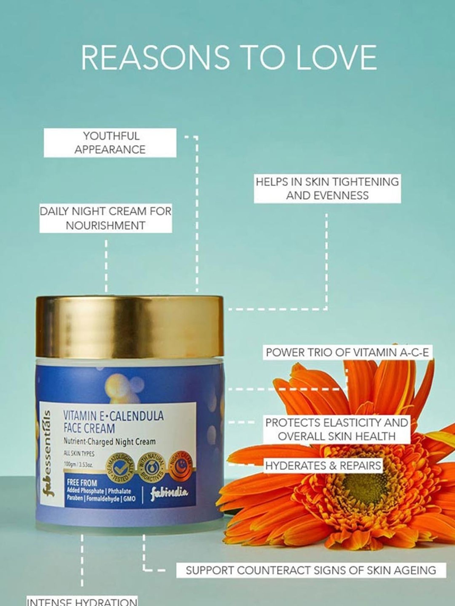 Fabessentials Vitamin E & Calendula Face Cream - 100 gm