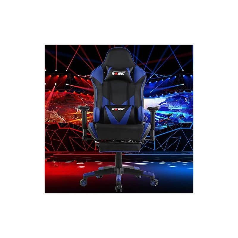 Gaming Chair Racing Office Computer Chair High Back PU Leather Swivel Chair with Adjustable Massage Lumbar Support and Headrest