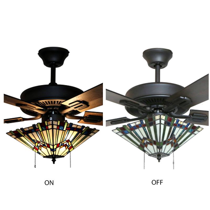 52" 5-Blade LED Glass Orson Craftsman Stained Lighted Ceiling Fan - River of Goods