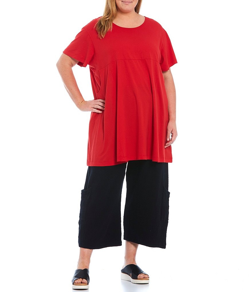 Bryn Walker Plus Size Mara Round Neck Short Sleeve Combed Cotton Pocket Tunic