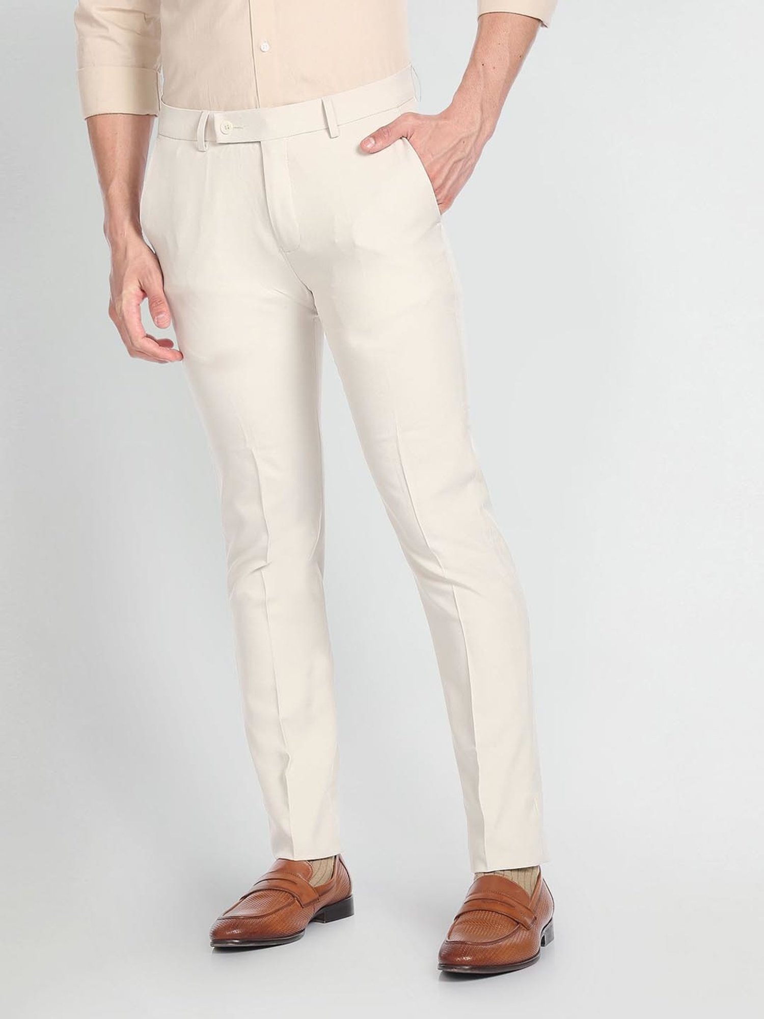Arrow White Slim Fit Trousers