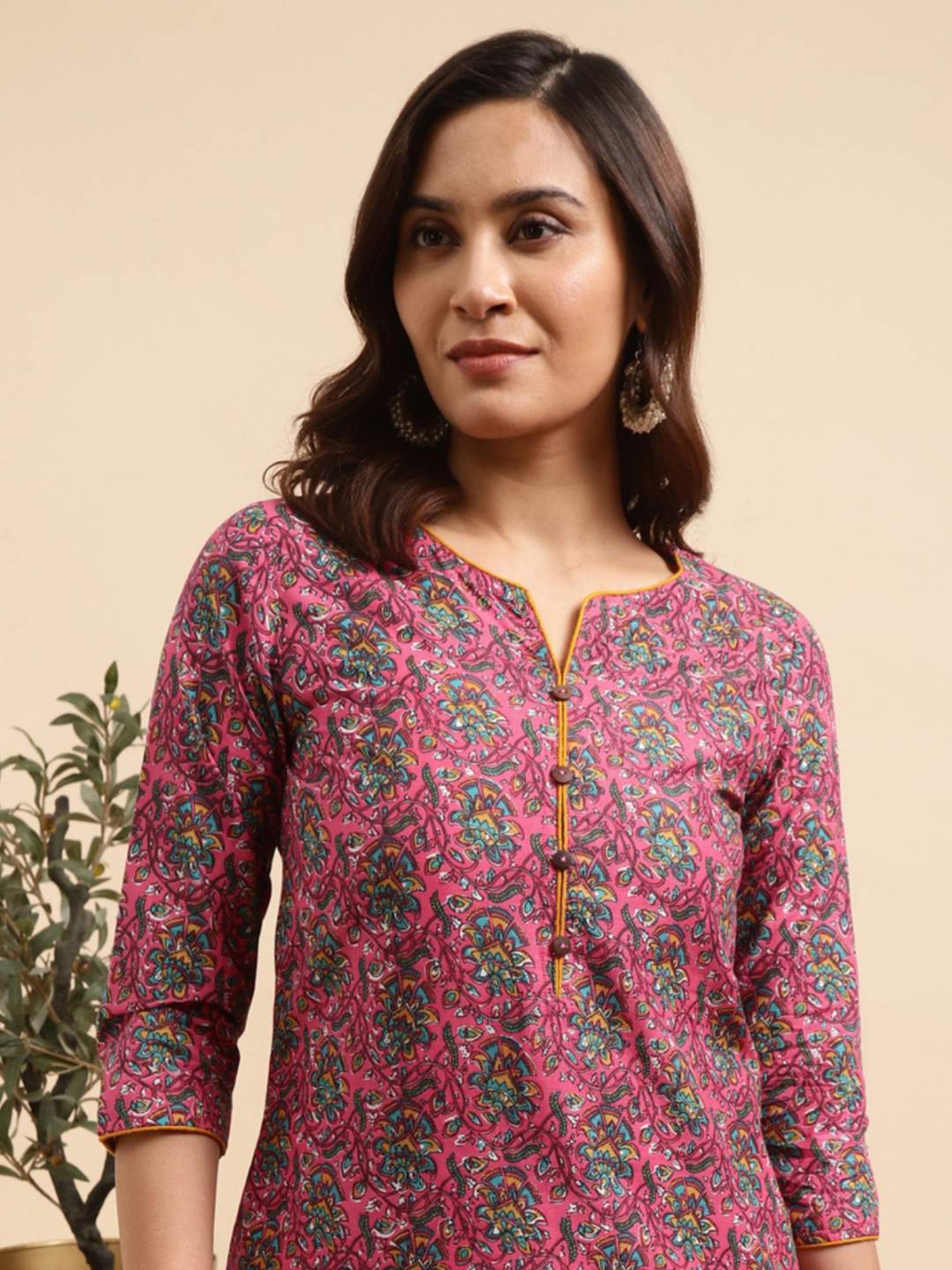 Rangita Pink Cotton Floral Print Kurta Palazzo Set