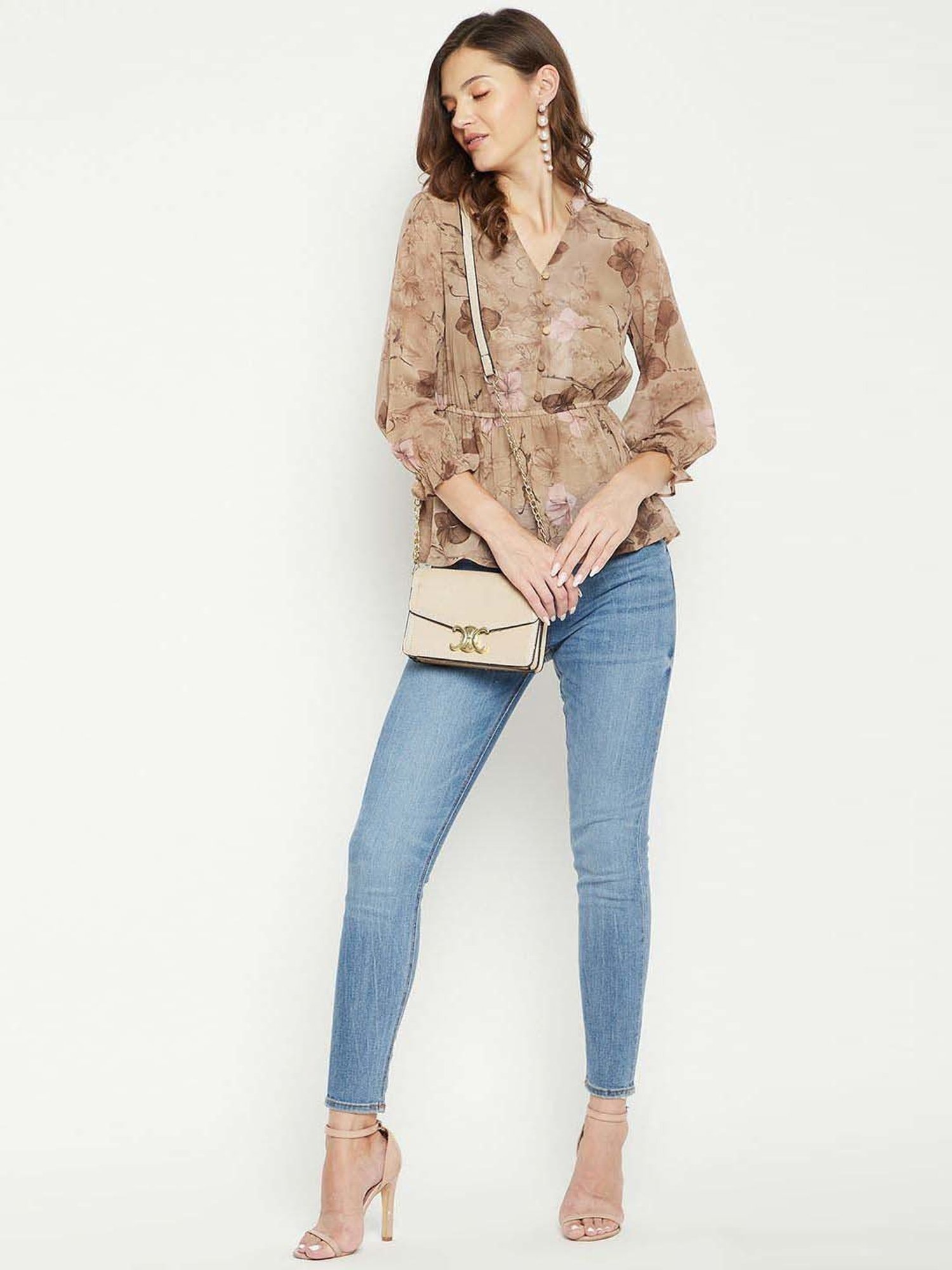 PURYS Brown Printed Top