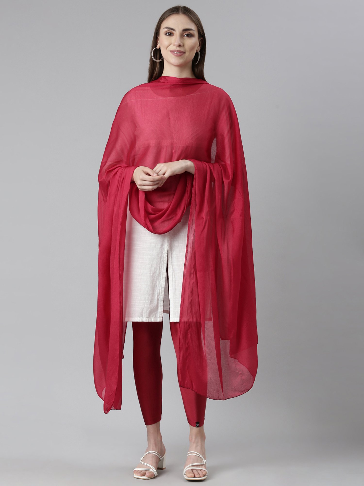 TWIN BIRDS Golden & Red Plain Dupatta - Pack Of 2