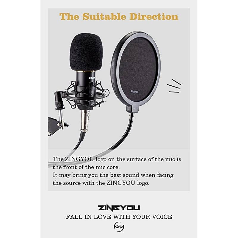 Condenser Microphone Bundle, ZY-007 Professional Cardioid Studio Condenser Mic Include Adjustable Suspension Scissor Arm Stand, Shock Mount and Pop Filter, Studio Recording & Broadcasting