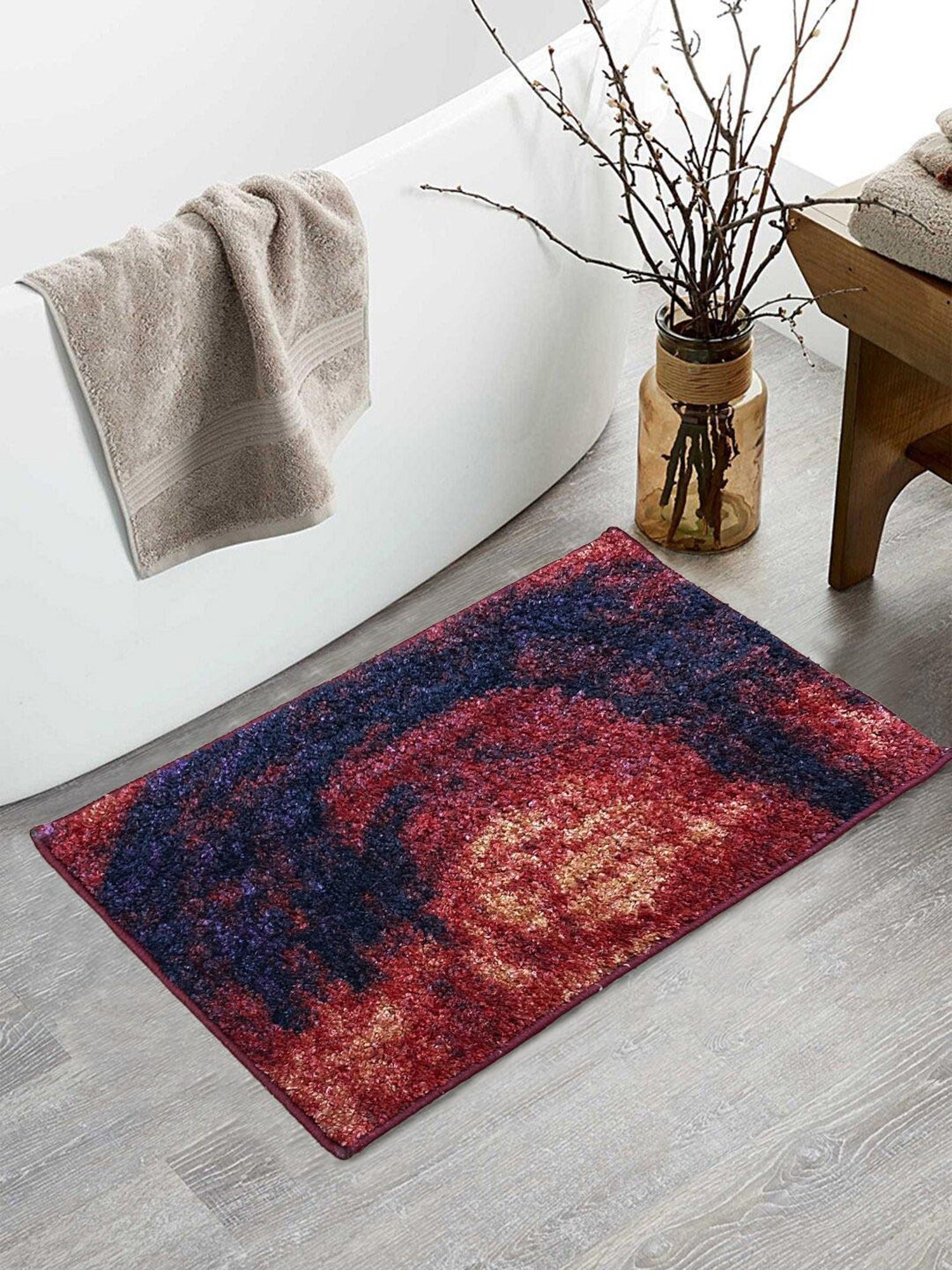 Bianca Spa Red/Multi Micro-Polly Abstract Bathmat