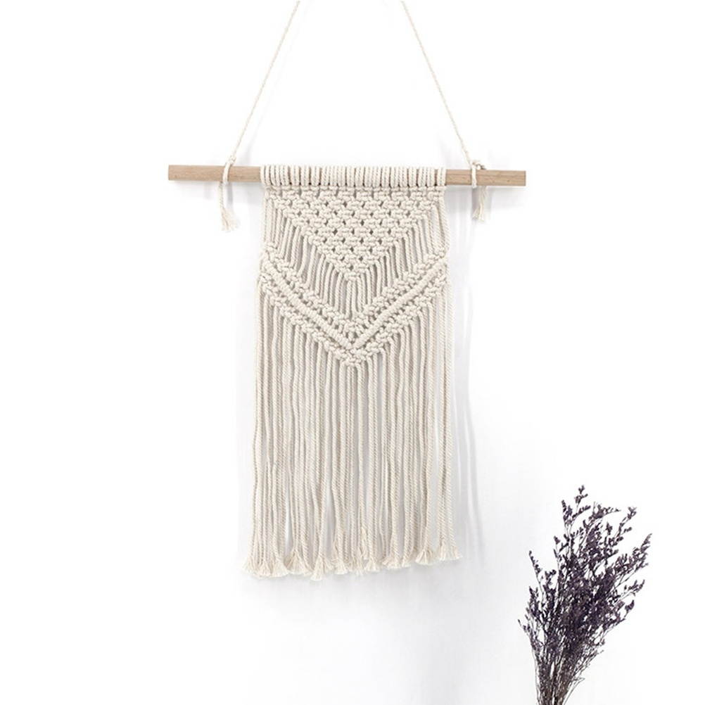 50x45cm Handmade Tassel Wall Hanging Tapestry Ornament Craft Indoor Home Hanging Decor (Beige)