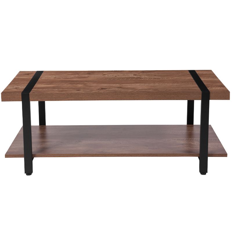 Emma and Oliver Rustic Wood Grain Finish Coffee Table with Black Metal Legs