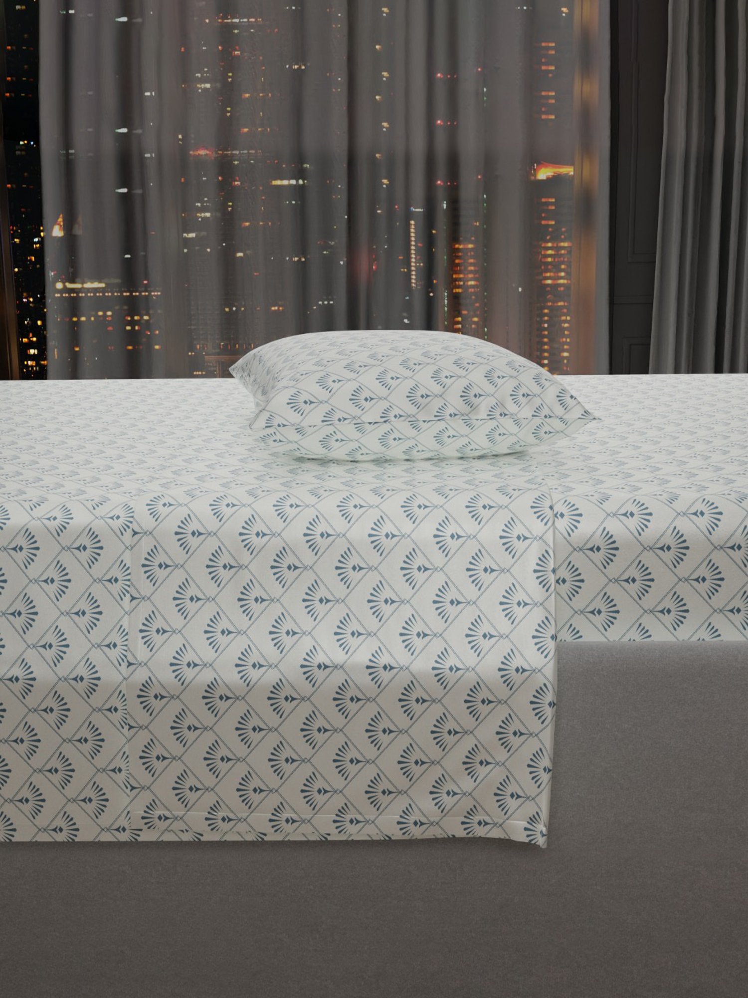 Stoa Paris Elegance Blue Polyester 300 TC Sateen Single Size Bed Sheet With 1 Pillow Cover