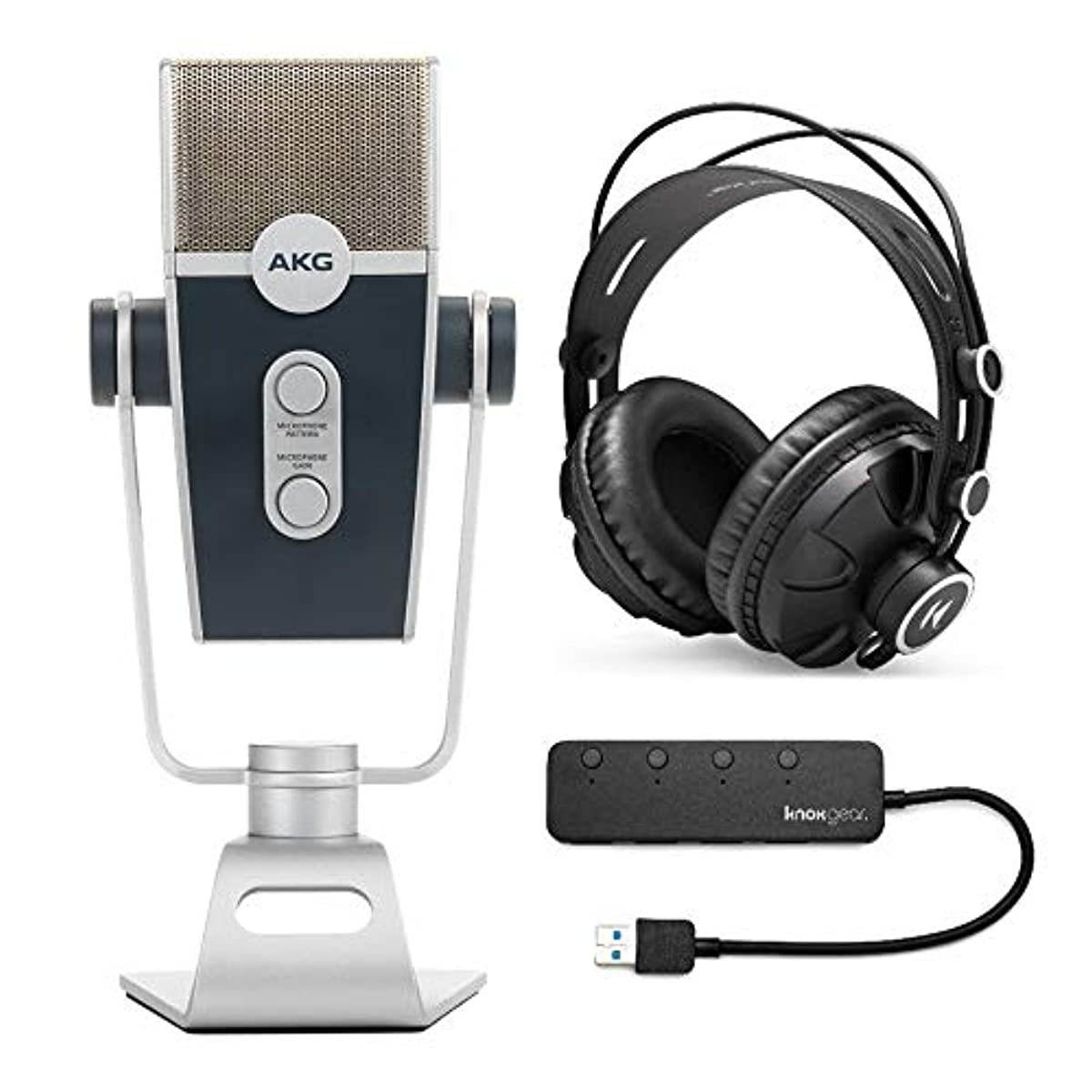 AKG Lyra C44-USB Ultra-HD Multimode USB Microphone Bundle with Knox Headphones and 3.0 4 Port USB Hub (3 Items)