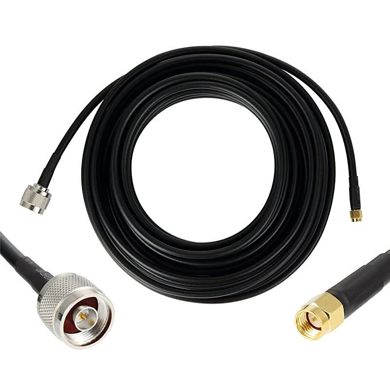 25 ft Low-Loss Coaxial Extension Cable (50 Ohm) SMA Male to N Male Connector,  Pure Copper Coax Cables for 3G/4G/5G/LTE/ADS-B/Ham/GPS/WiFi/RF Radio to Antenna or Surge Arrester Use (Not for TV)