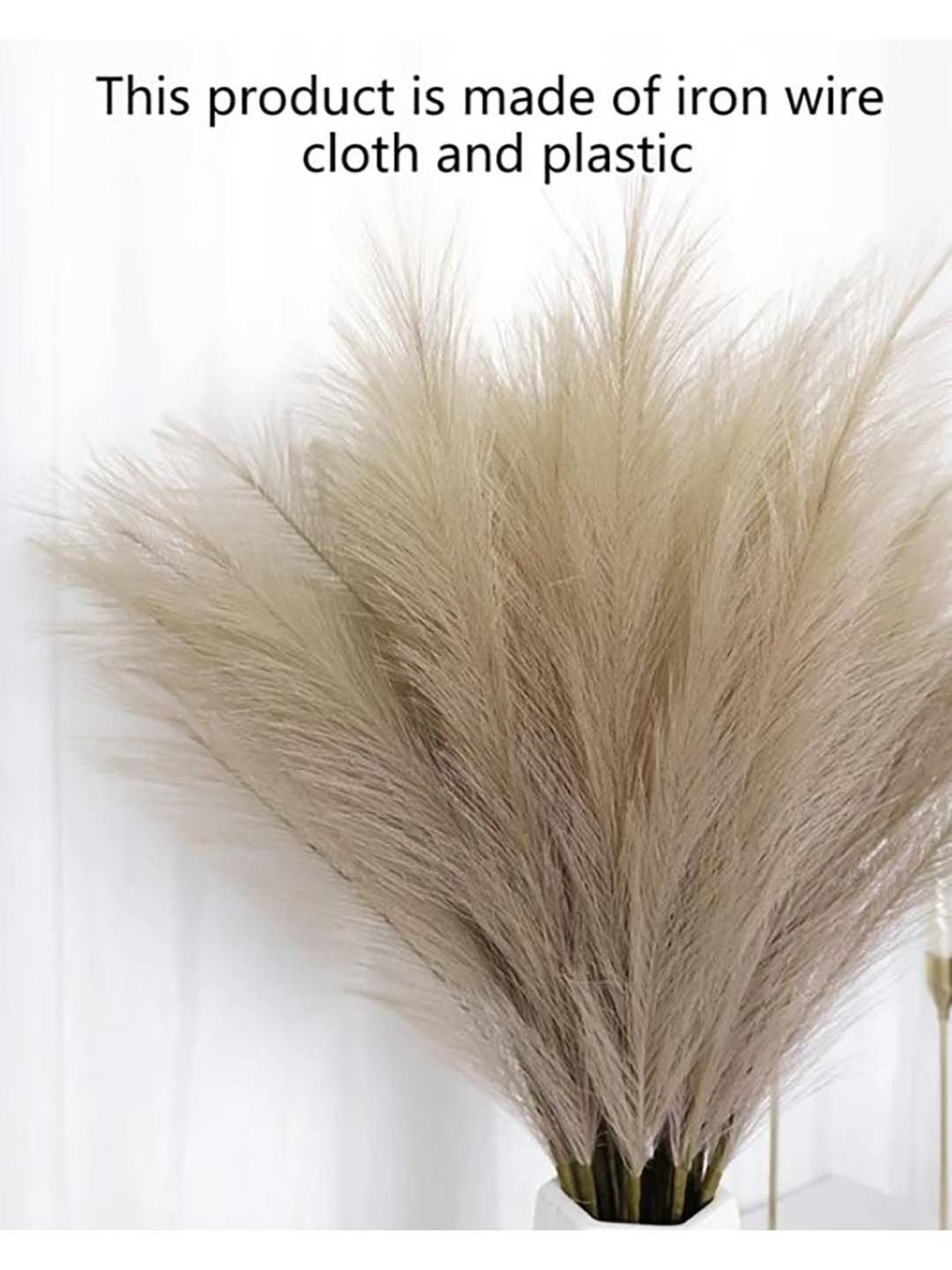 Homesake Natural Plastic Artificial Fluffy Pampas Grass Sticks For Vases - Set of 3