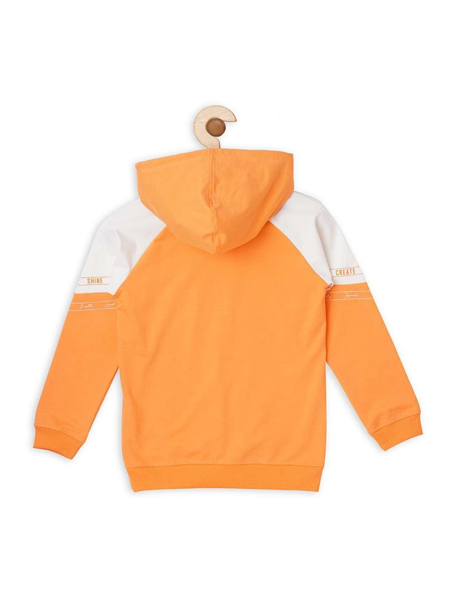 Cavio Boys Orange & White Cotton Color Block Full Sleeves T-Shirt