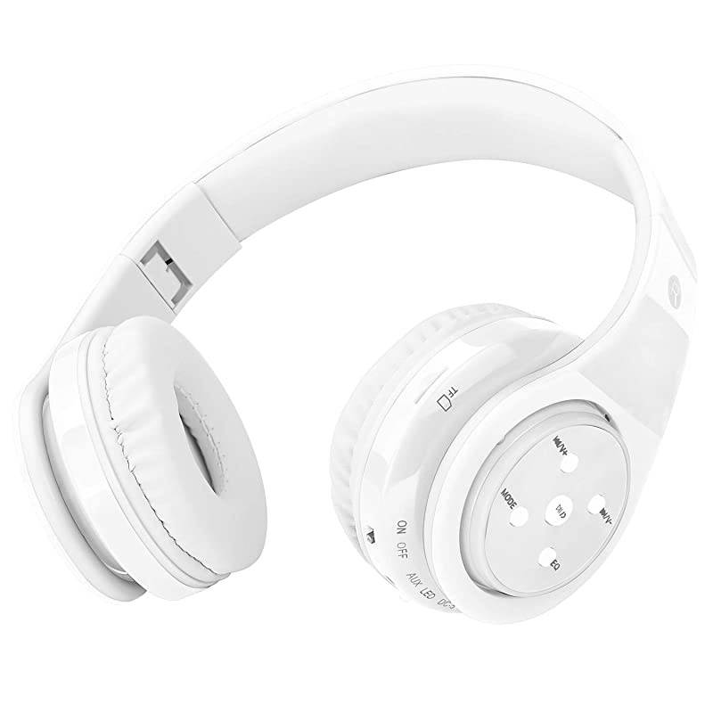 Headphones for Kids, 85db Volume Limited, up to 6-8 Hours Play, Stereo Sound, SD Card Slot, Over-Ear and Build-in Mic Wireless/Wired Headphones for Boys Girls(White)